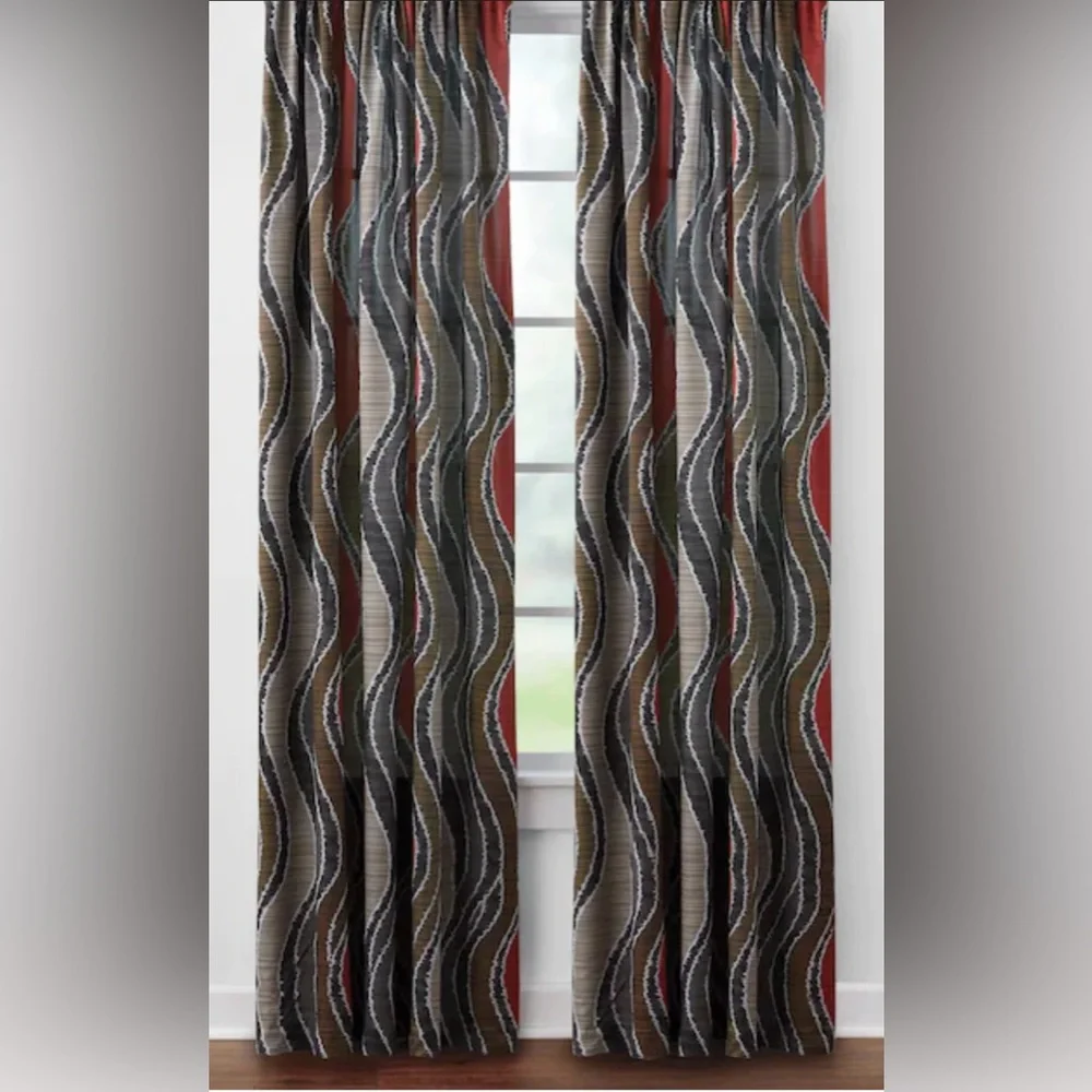Wave Pattern 2-panel Room-Darkening Grommet Header Curtains #1010255A